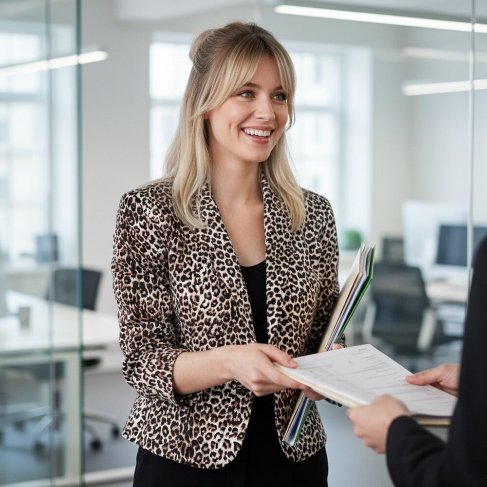 Under Skies Leopard Print Blazer Jacket Single Button Animal Print Office Casual